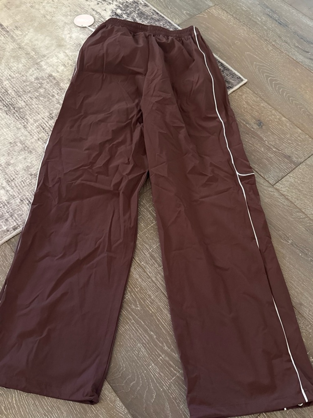 Women's Brown Track Pants with White Piping - Picture 5 of 5
